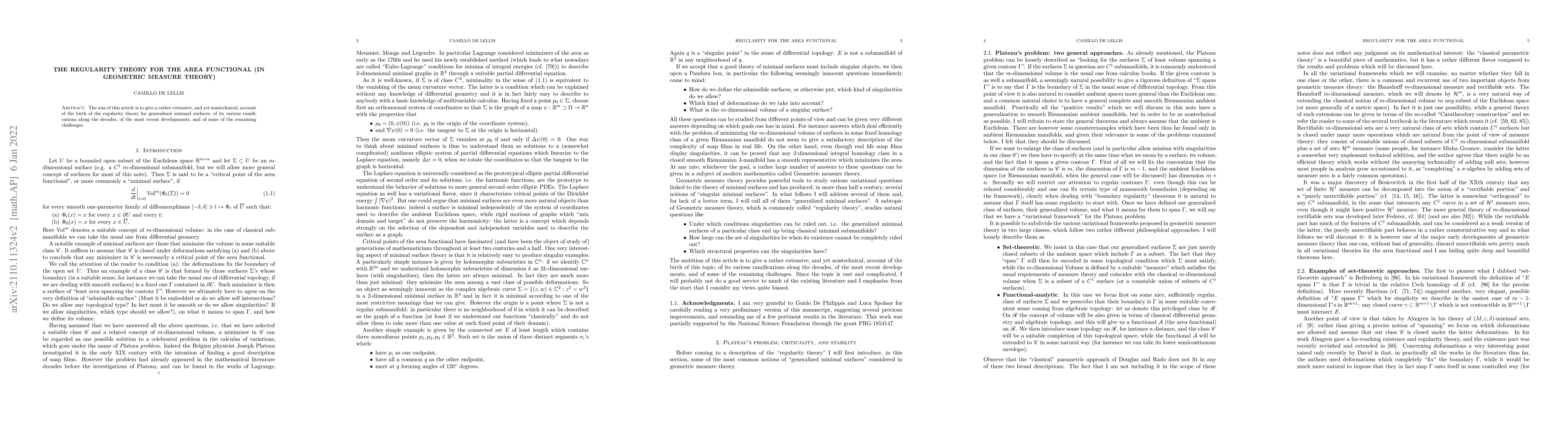 Thumbnail for The regularity theory for the area functional (in geometric measure
  theory)