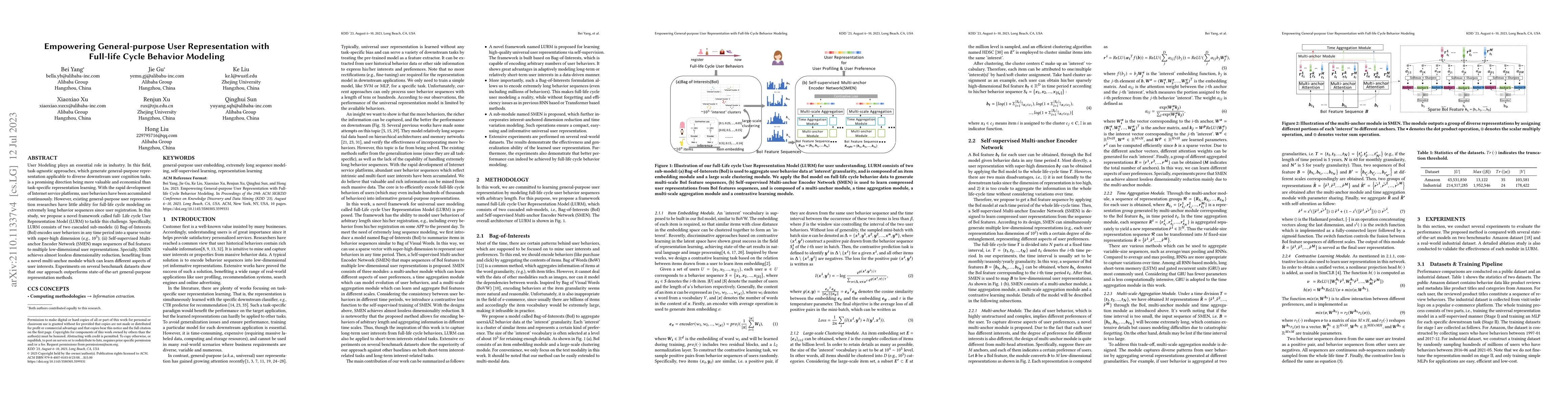 Thumbnail for Empowering General-purpose User Representation with Full-life Cycle
  Behavior Modeling