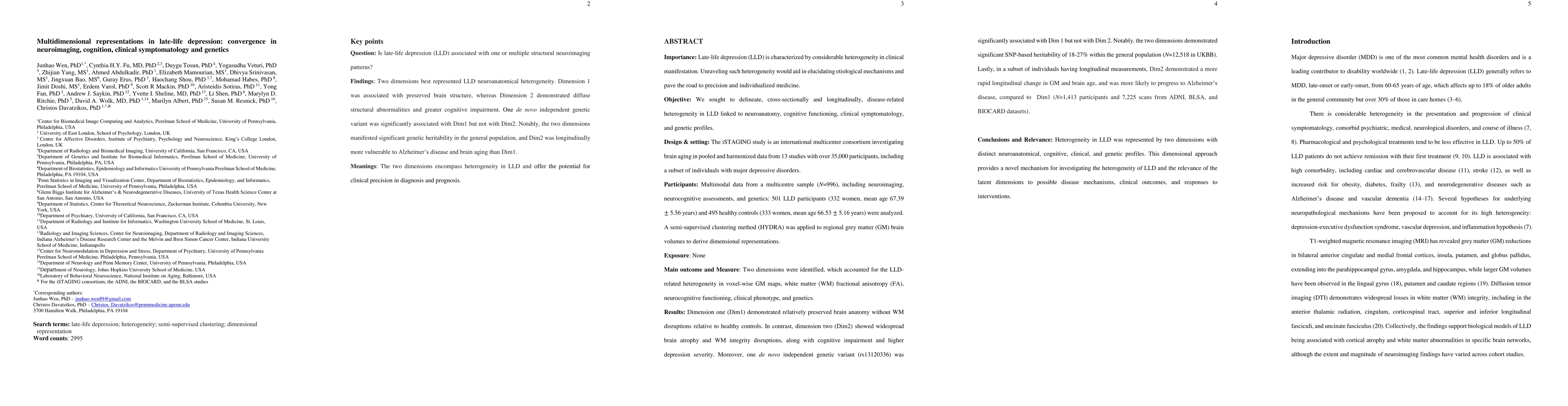 Thumbnail for Multidimensional representations in late-life depression: convergence in
  neuroimaging, cognition, clinical symptomatology and genetics