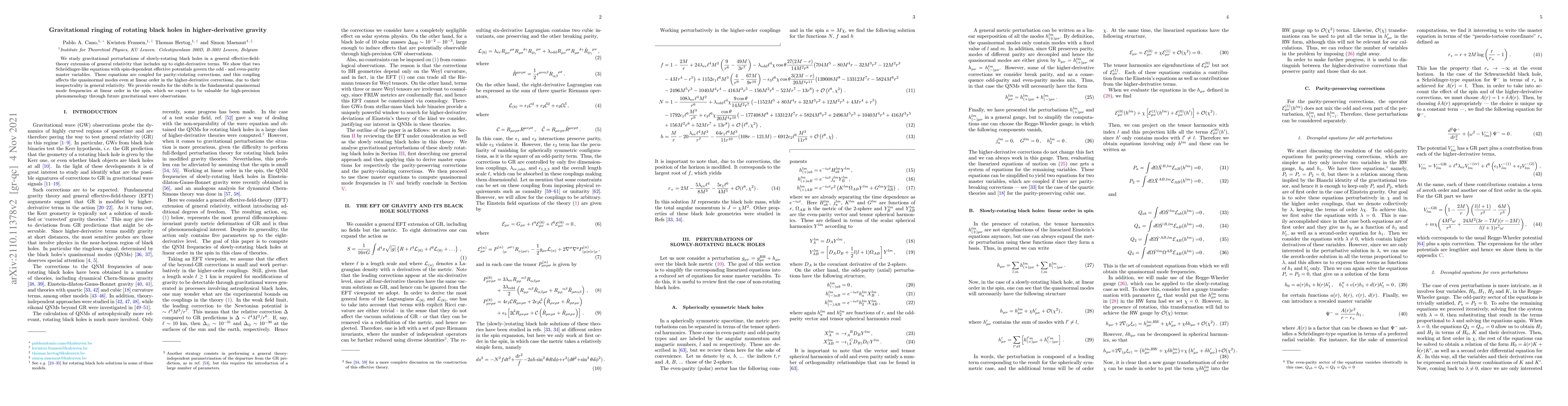 Thumbnail for Gravitational ringing of rotating black holes in higher-derivative
  gravity