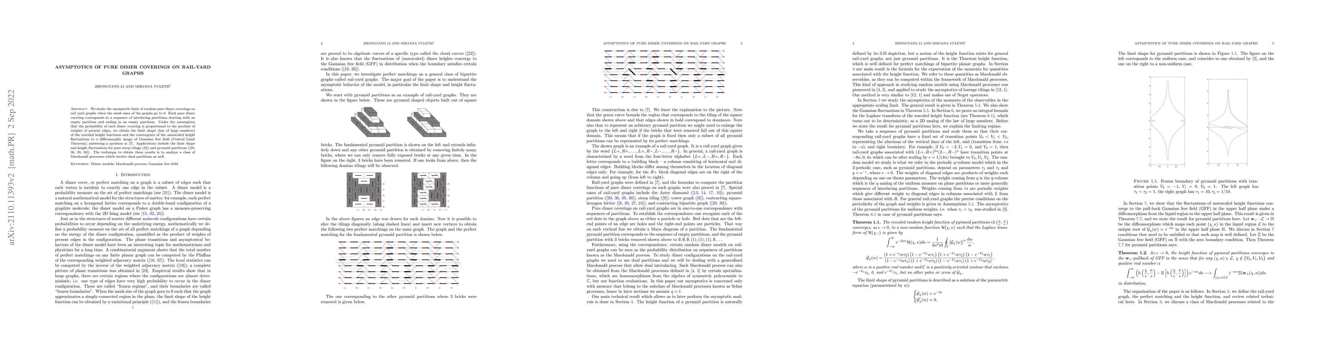 Thumbnail for Asymptotics of pure dimer coverings on rail-yard graphs