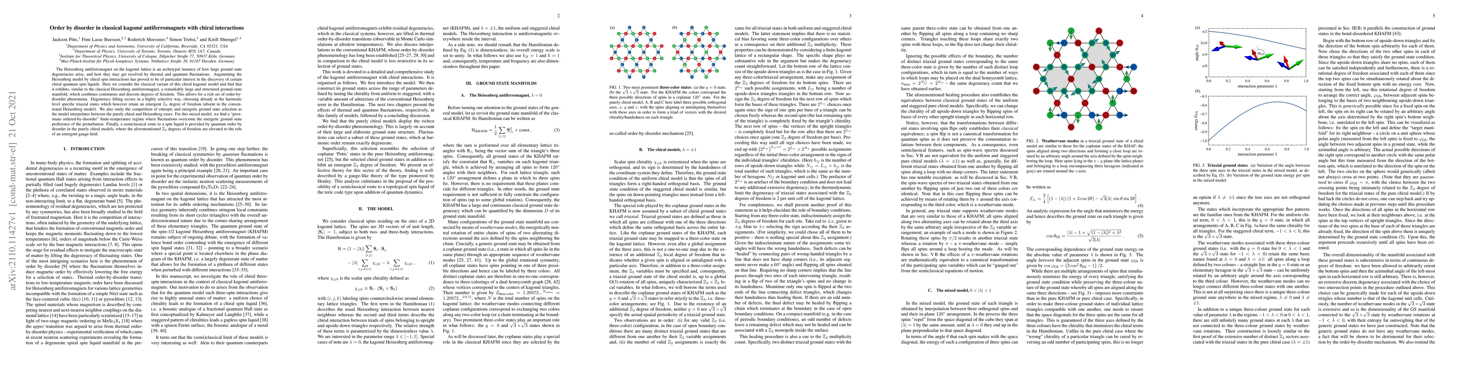 Thumbnail for Order by disorder in classical kagome antiferromagnets with chiral
  interactions