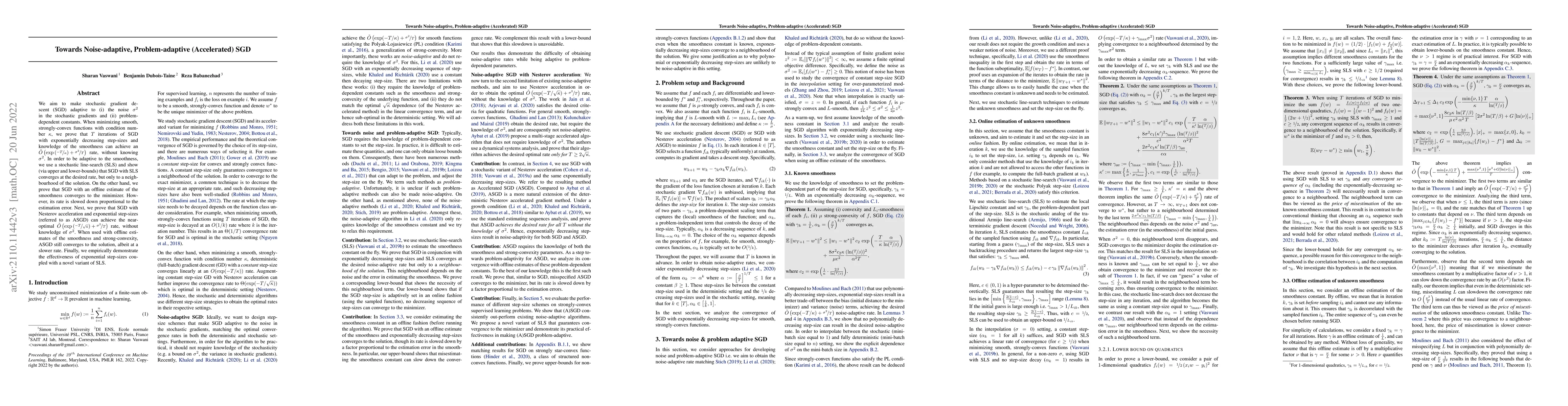 Thumbnail for Towards Noise-adaptive, Problem-adaptive (Accelerated) Stochastic
  Gradient Descent