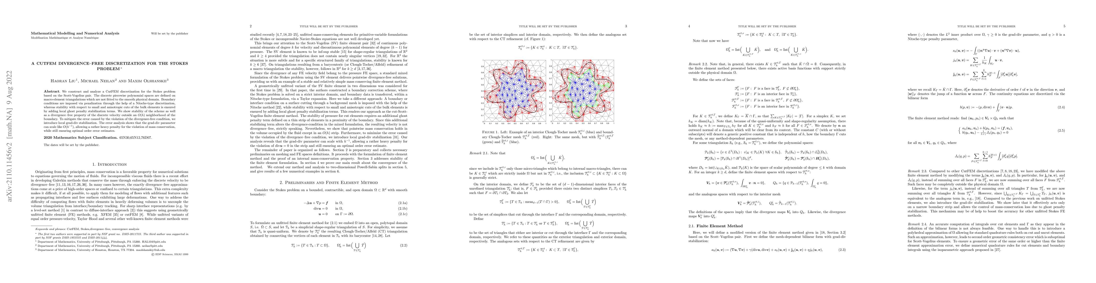 Thumbnail for A CutFEM divergence-free discretization for the Stokes problem