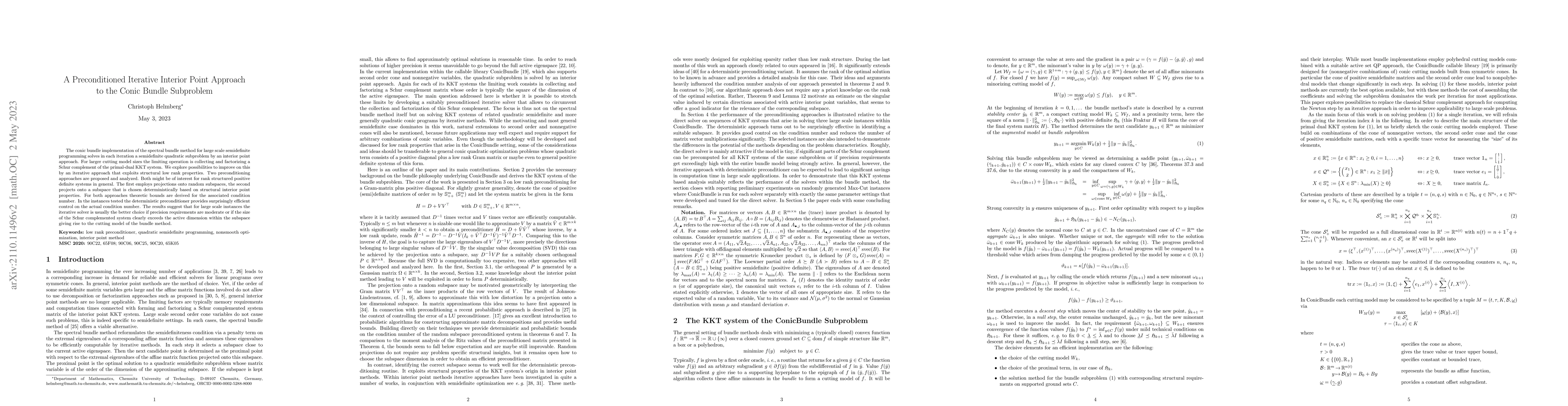 Thumbnail for A Preconditioned Iterative Interior Point Approach to the Conic Bundle
  Subproblem