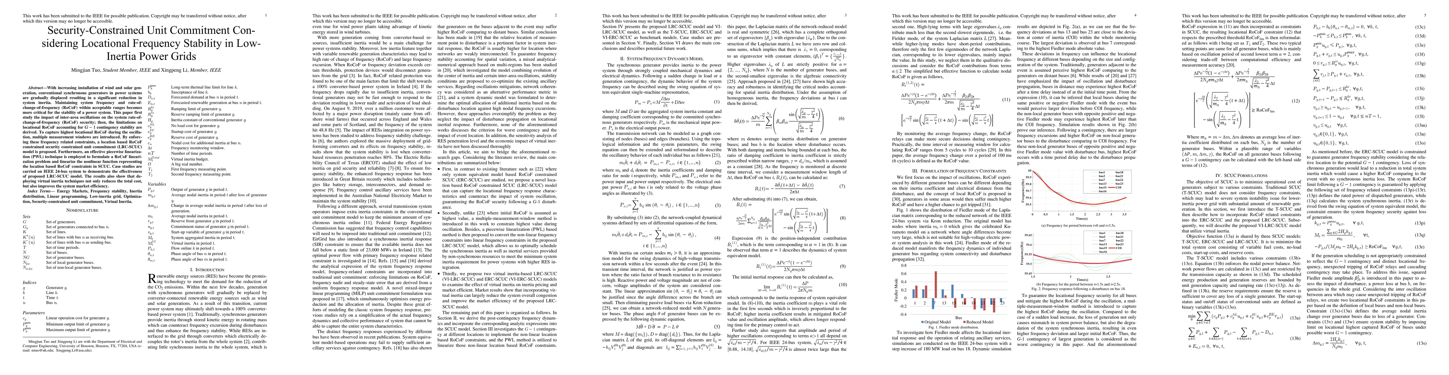 Thumbnail for Security-Constrained Unit Commitment Con-sidering Locational Frequency
  Stability in Low-Inertia Power Grids