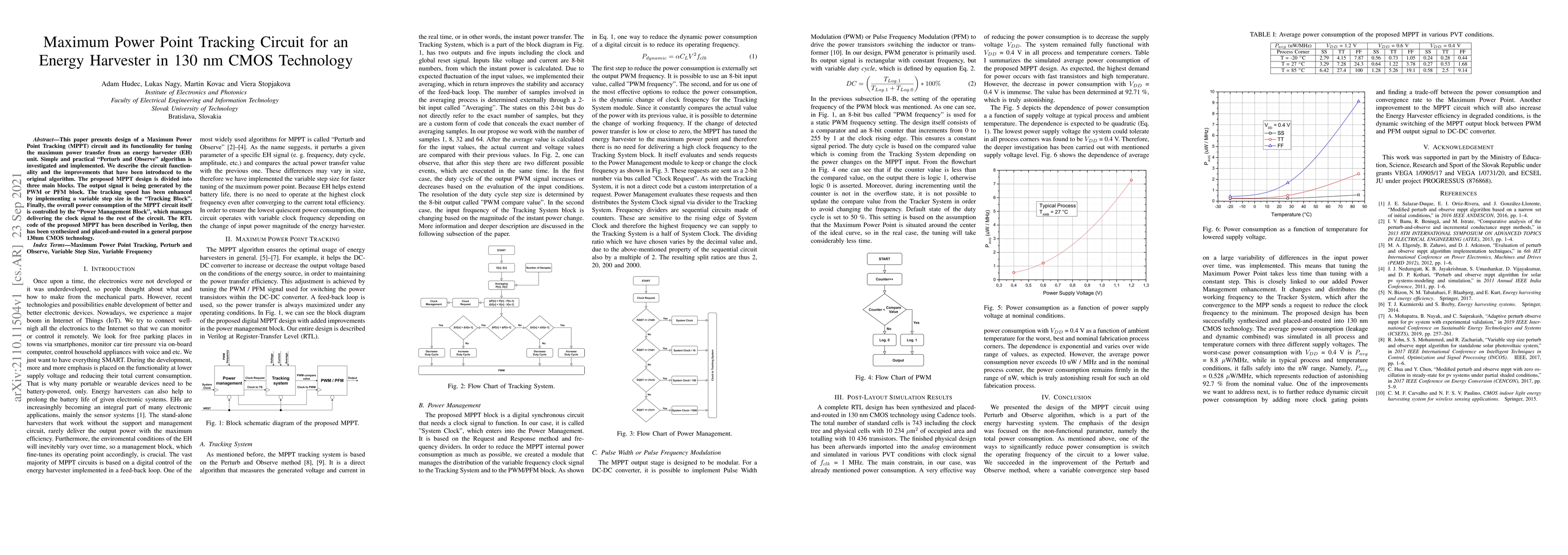 Thumbnail for Maximum Power Point Tracking Circuit for an Energy Harvester in 130 nm
  CMOS Technology