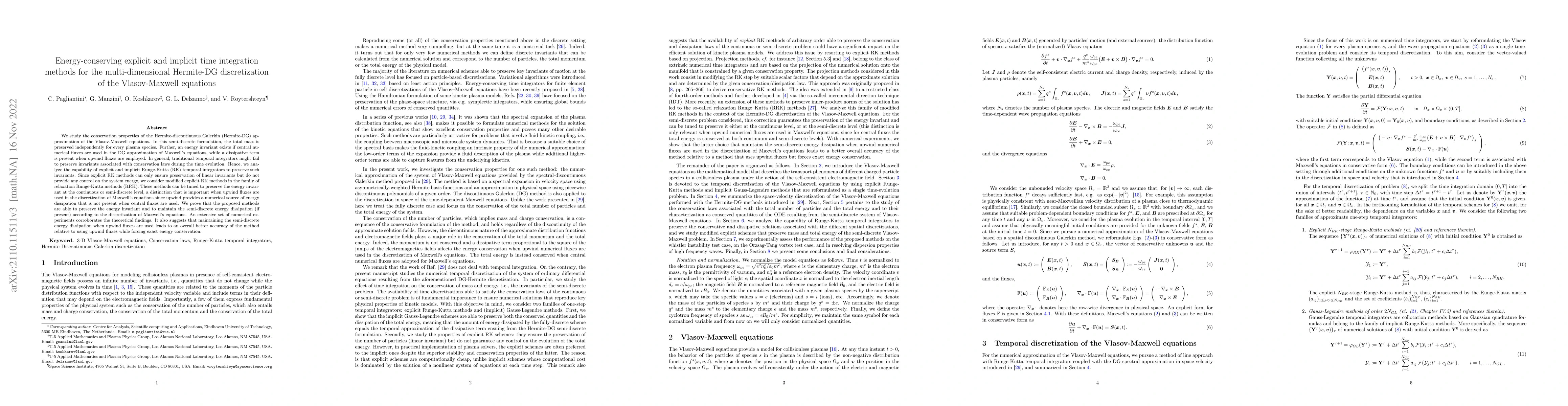 Thumbnail for Energy-conserving explicit and implicit time integration methods for the
  multi-dimensional Hermite-DG discretization of the Vlasov-Maxwell equations