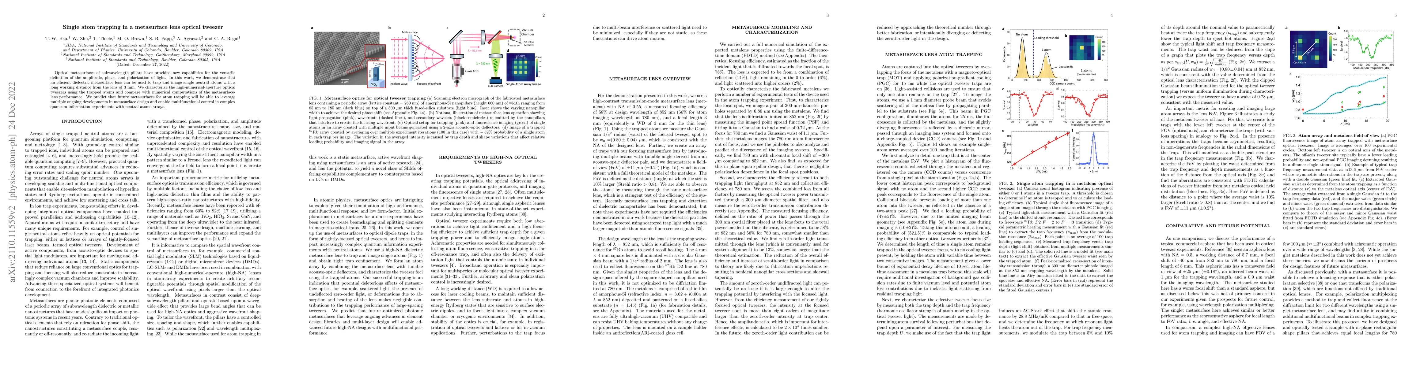 Thumbnail for Single atom trapping in a metasurface lens optical tweezer