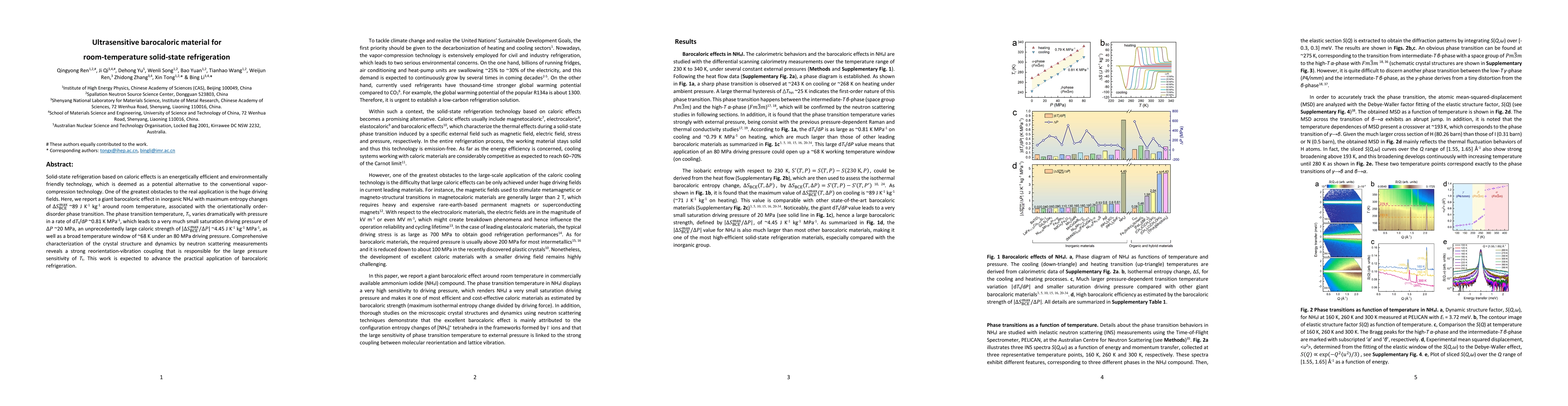 Thumbnail for Ultrasensitive barocaloric material for room-temperature solid-state
  refrigeration