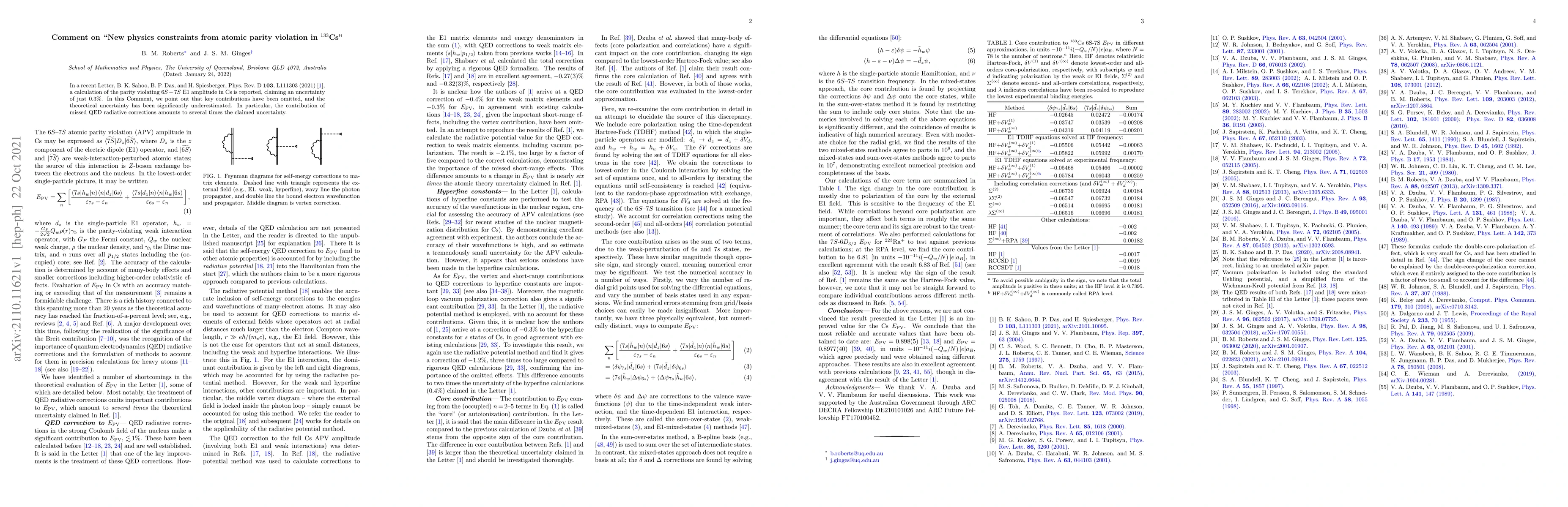 Thumbnail for Comment on "New physics constraints from atomic parity violation in
  133-Cs"