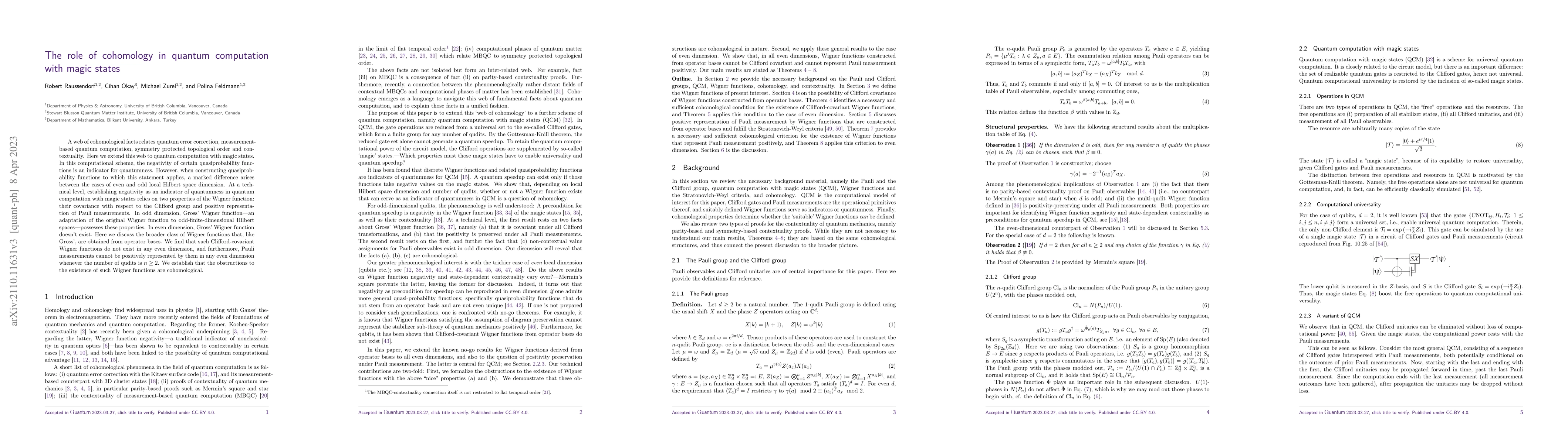 Thumbnail for The role of cohomology in quantum computation with magic states