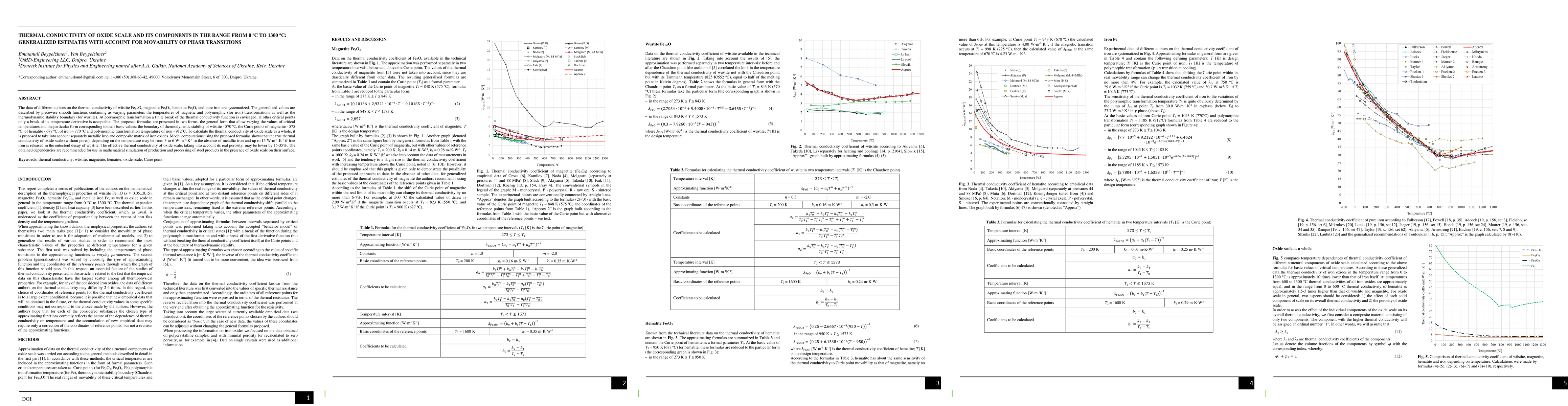Thumbnail for Thermal conductivity of oxide scale and its components in the range from
  0 C to 1300 C: Generalized estimates with account for movability of phase
  transitions