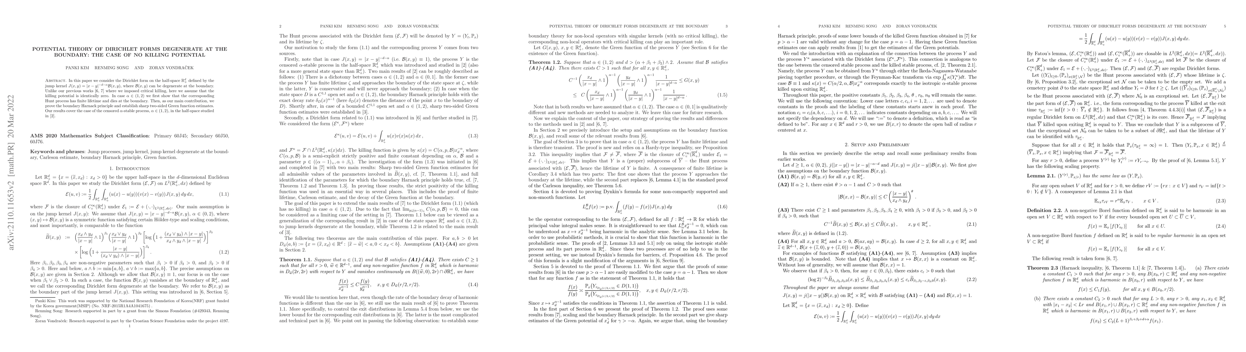 Thumbnail for Potential theory of Dirichlet forms degenerate at the boundary: the case
  of no killing potential