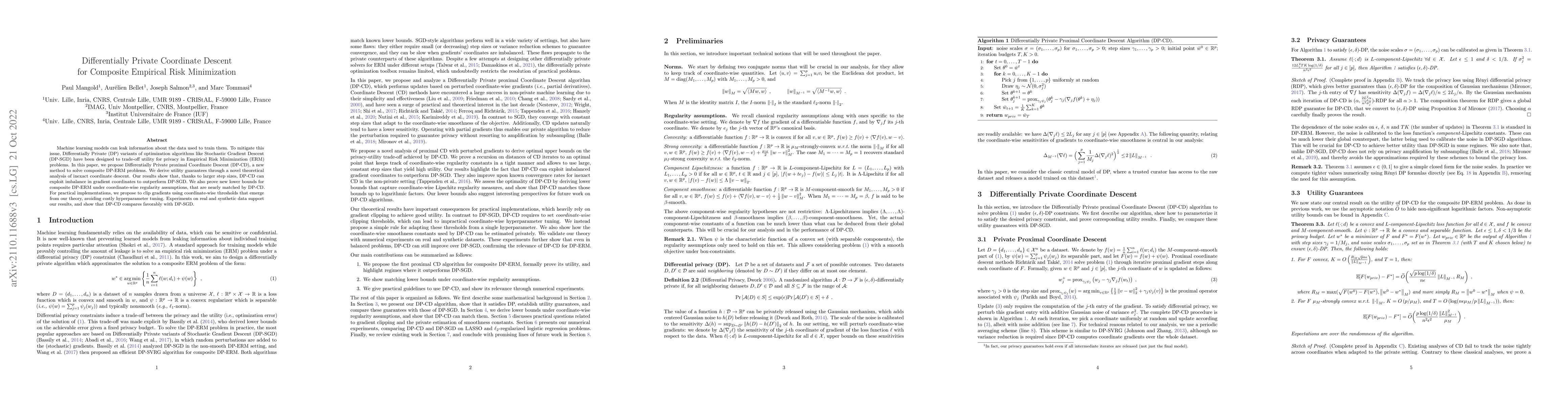 Thumbnail for Differentially Private Coordinate Descent for Composite Empirical Risk
  Minimization