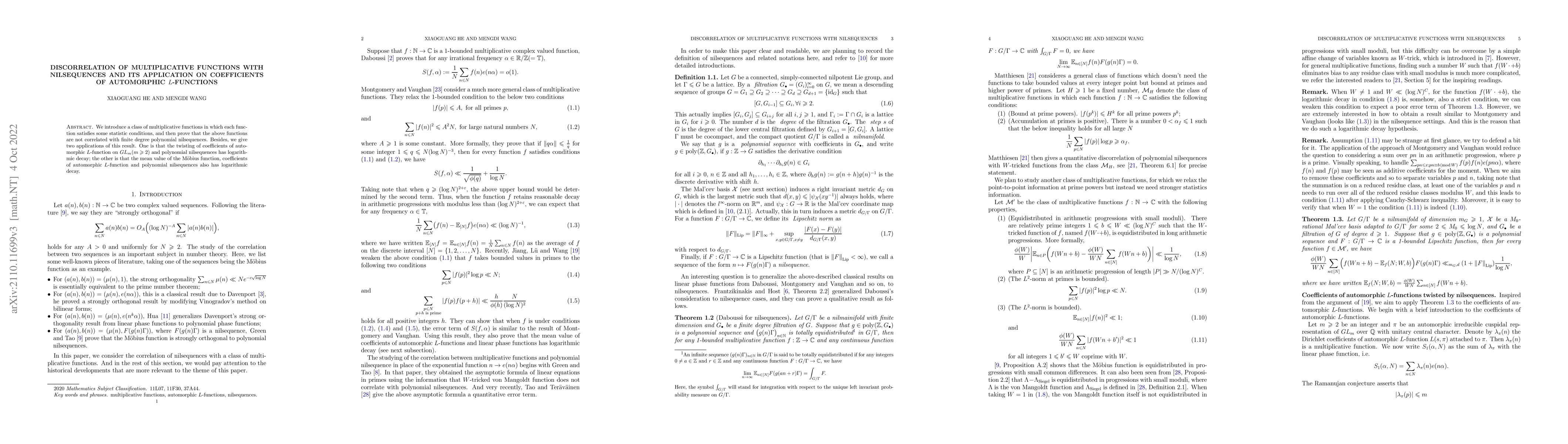 Thumbnail for Discorrelation of multiplicative functions with nilsequences and its
  application on coefficients of automorphic $L$-functions
