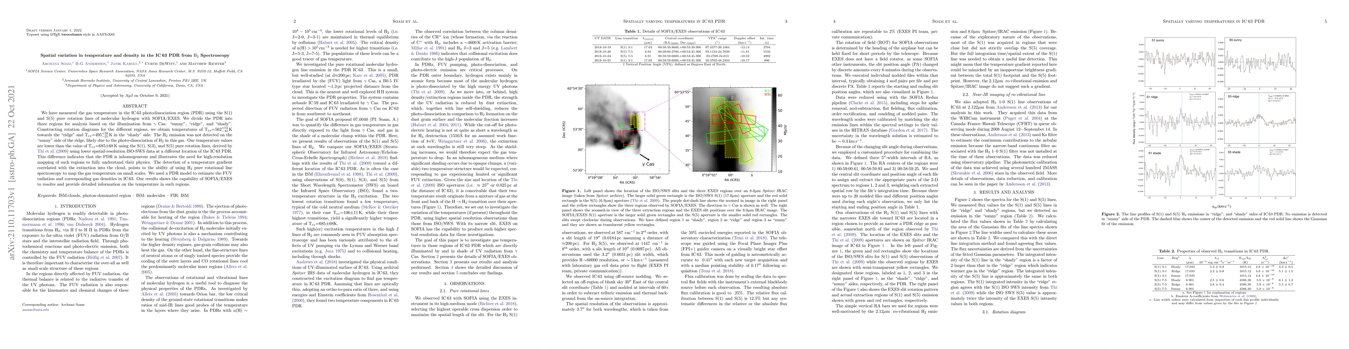 Thumbnail for Spatial variation in temperature and density in the IC 63 PDR from $\rm
  H_{2}$ Spectroscopy
