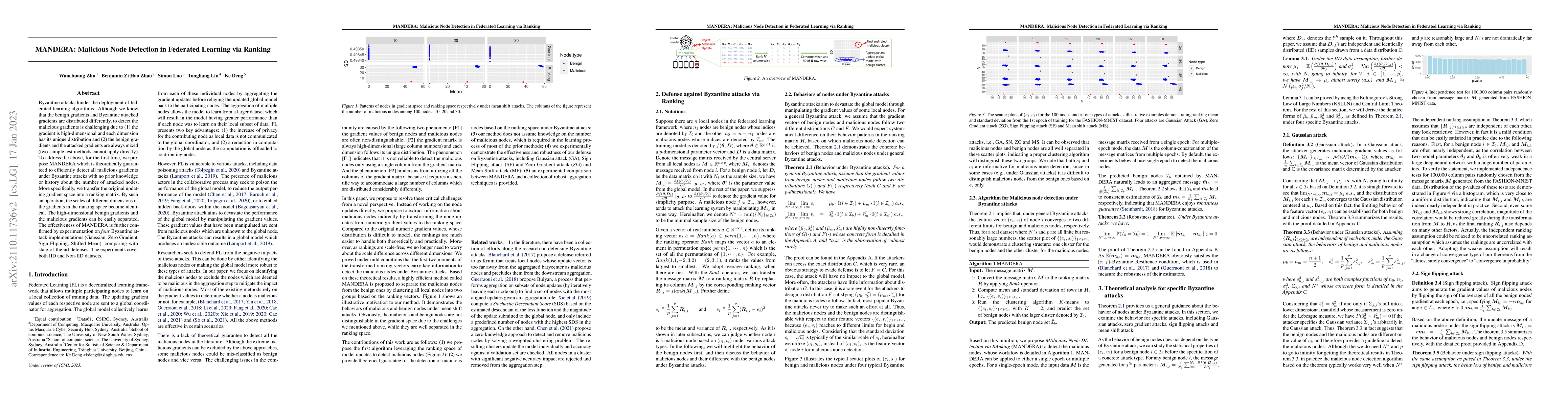 Thumbnail for MANDERA: Malicious Node Detection in Federated Learning via Ranking
