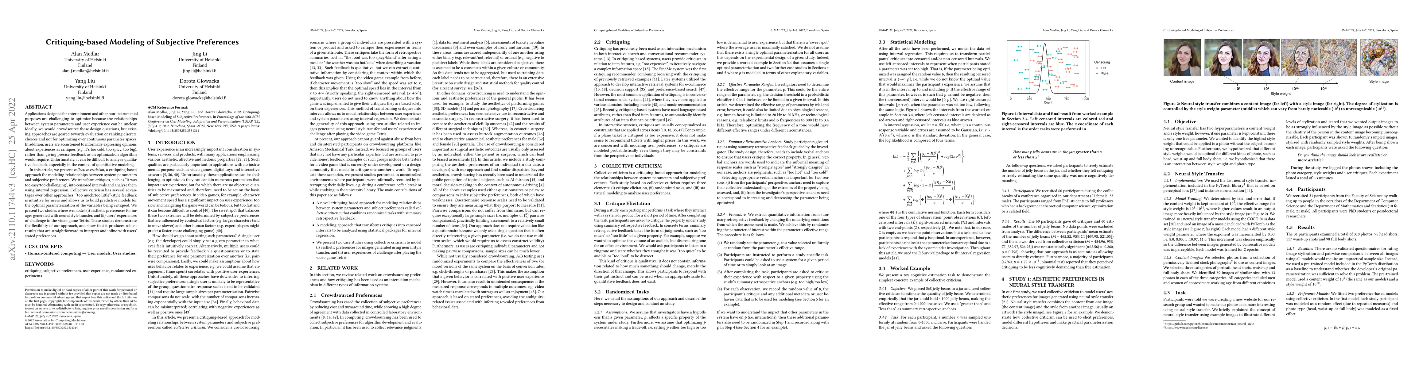 Thumbnail for Critiquing-based Modeling of Subjective Preferences