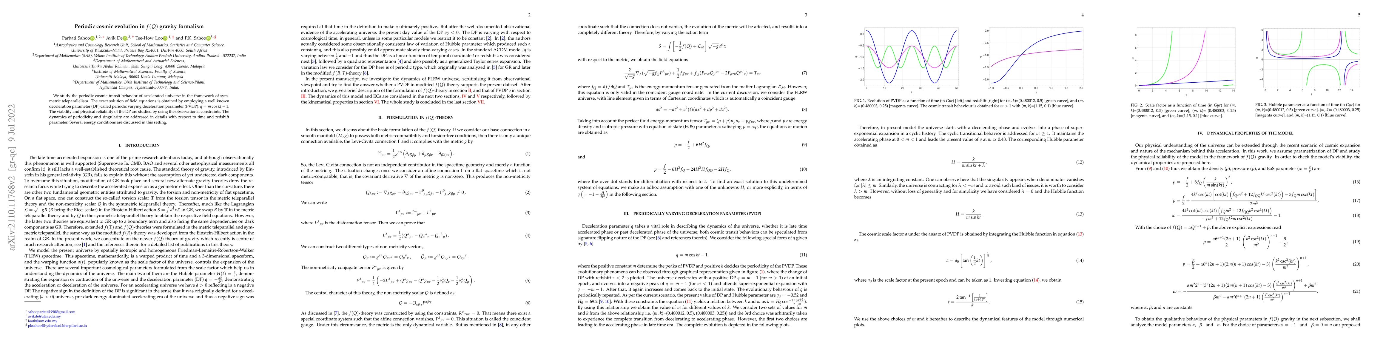 Thumbnail for Periodic cosmic evolution in $f(Q)$ gravity formalism