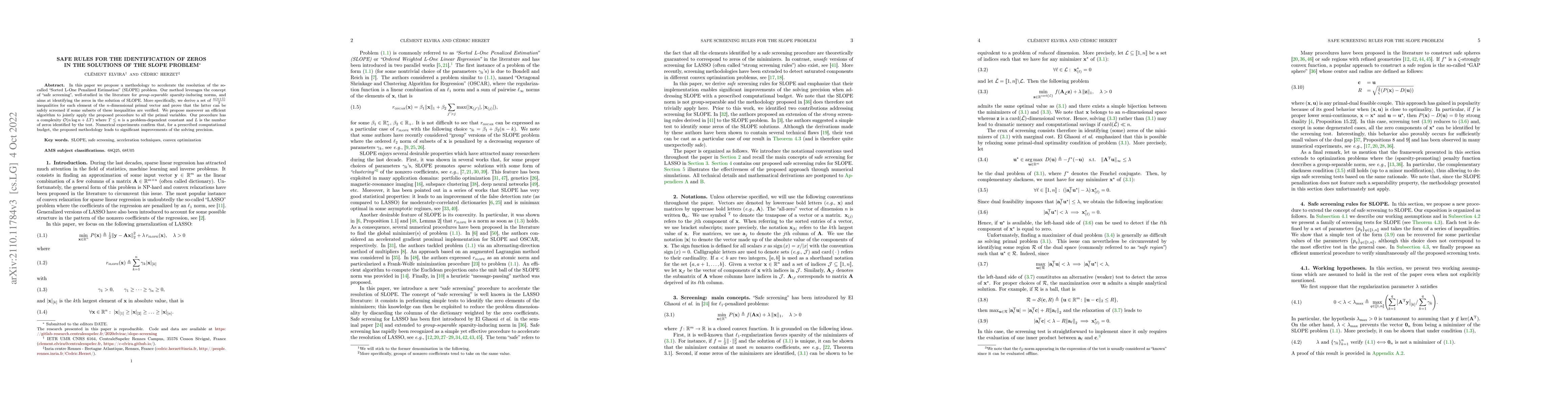 Thumbnail for Safe rules for the identification of zeros in the solutions of the SLOPE
  problem