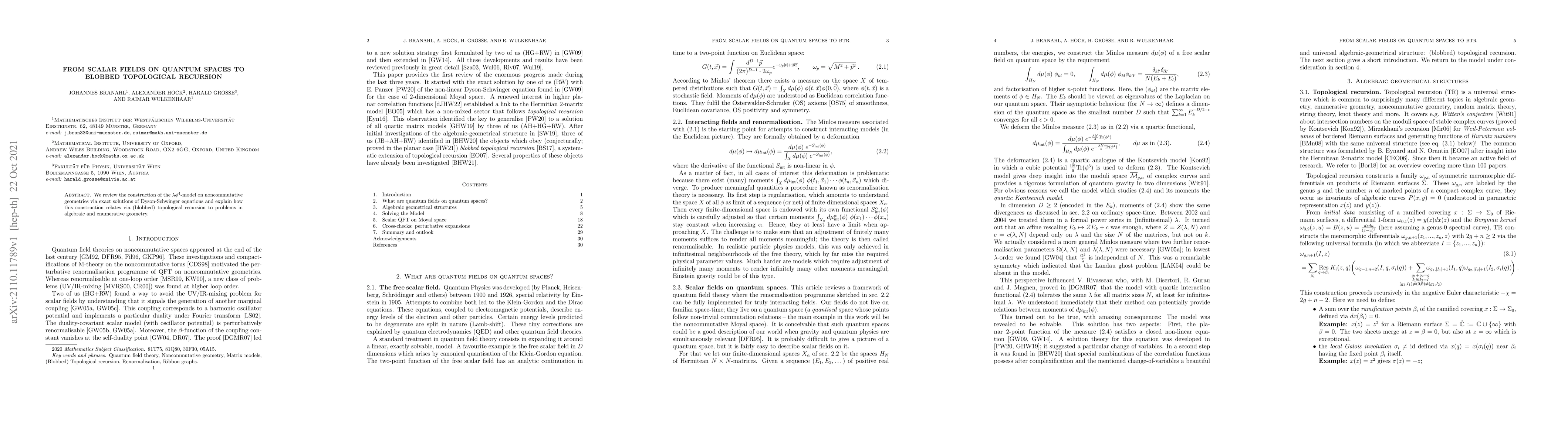 Thumbnail for From scalar fields on quantum spaces to blobbed topological recursion