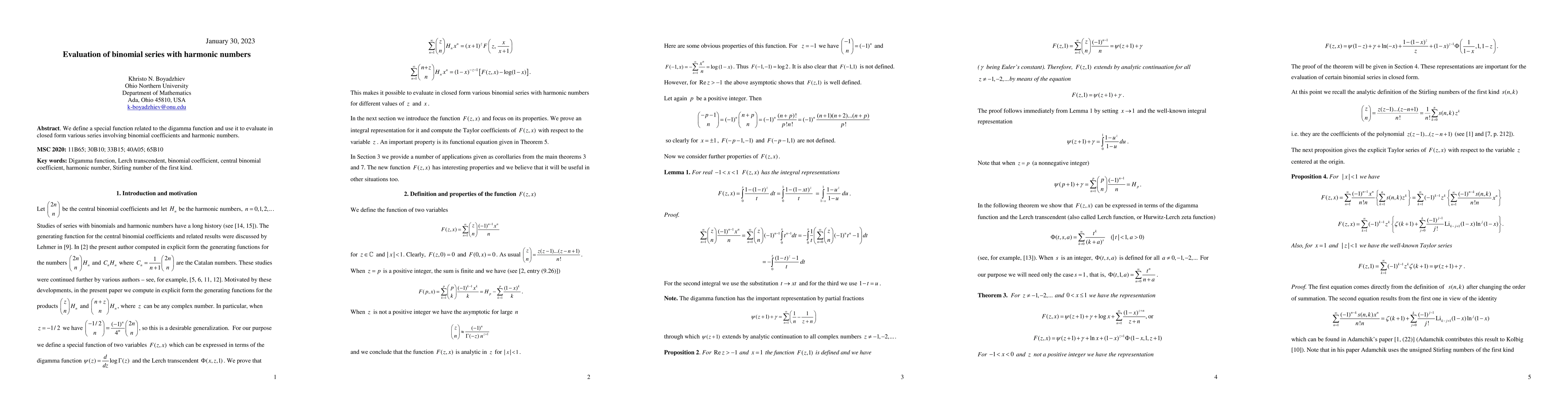 Thumbnail for Evaluation of binomial series with harmonic numbers