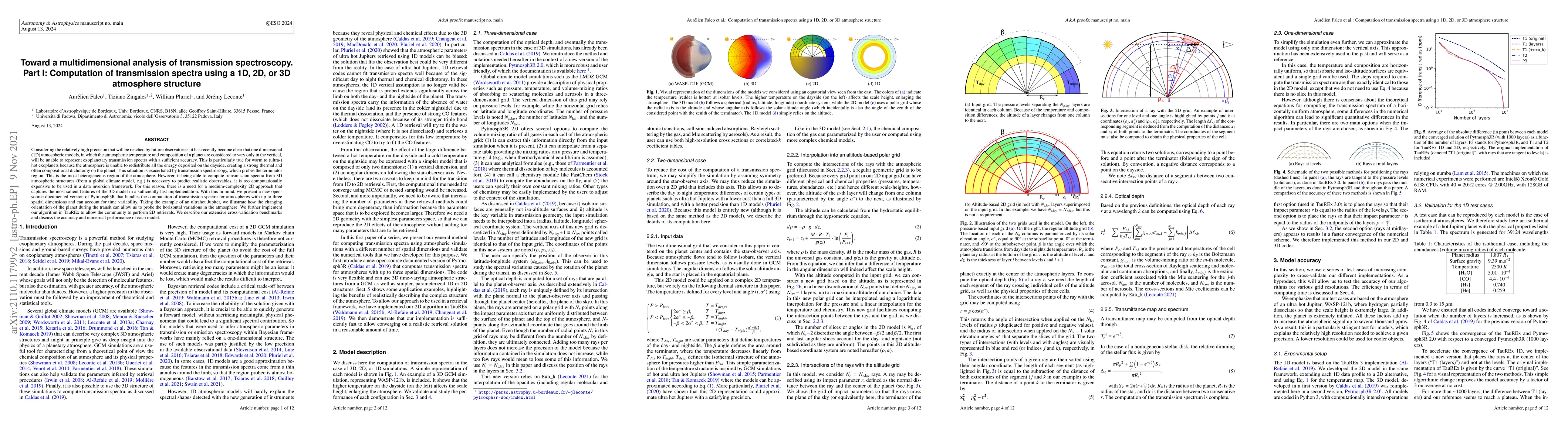 Thumbnail for Toward a multidimensional analysis of transmission spectroscopy. Part I:
  Computation of transmission spectra using a 1D, 2D, or 3D atmosphere
  structure