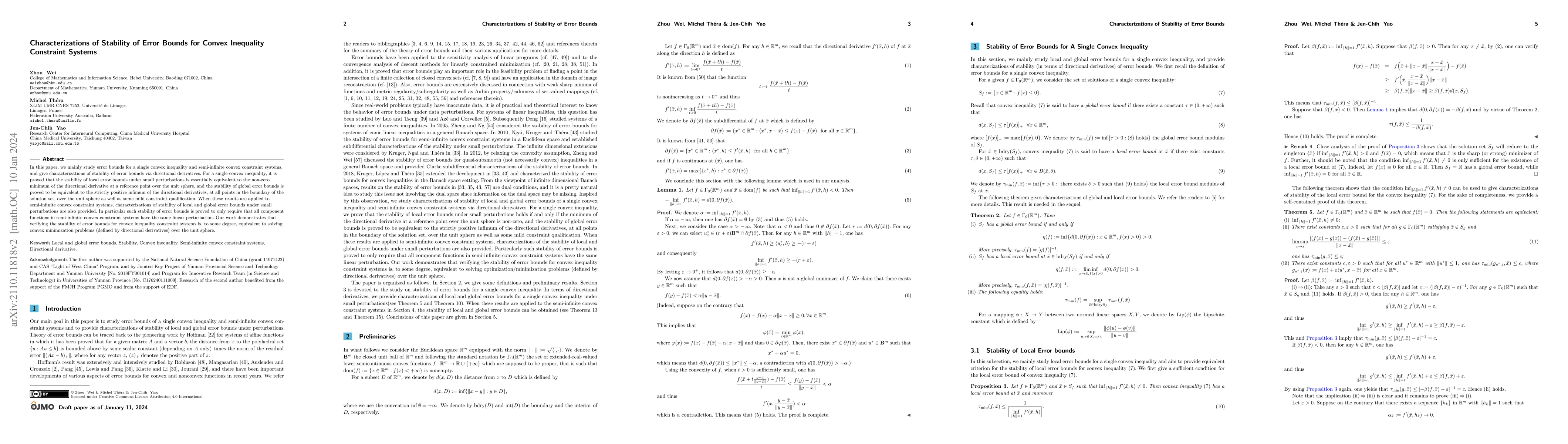 Thumbnail for Characterizations of Stability of Error Bounds for Convex Inequality
  Constraint Systems