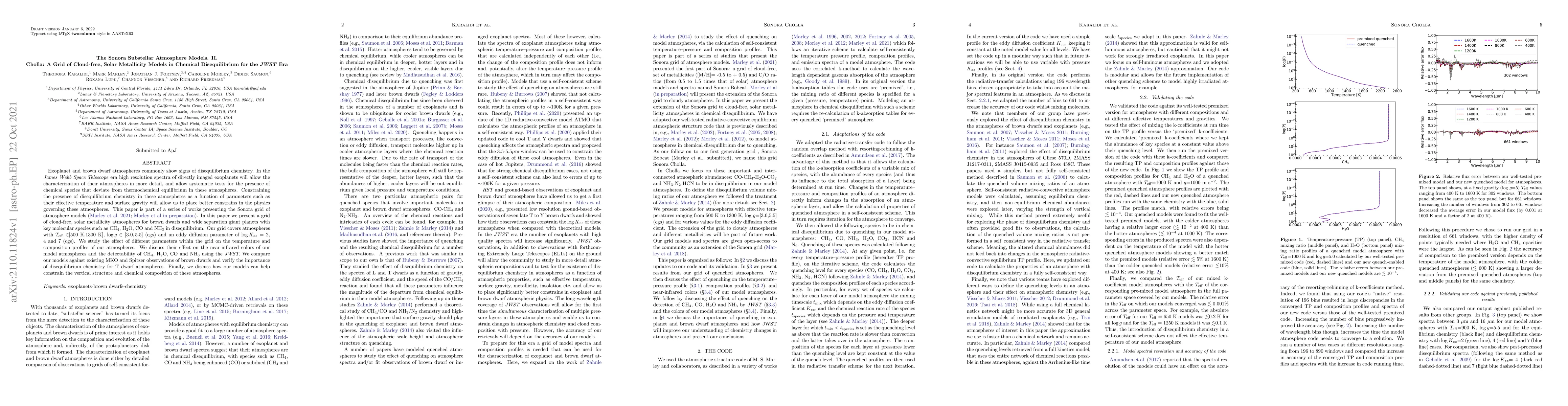 Thumbnail for The Sonora Substellar Atmosphere Models. II. Cholla: A Grid of
  Cloud-free, Solar Metallicity Models in Chemical Disequilibrium for the JWST
  Era