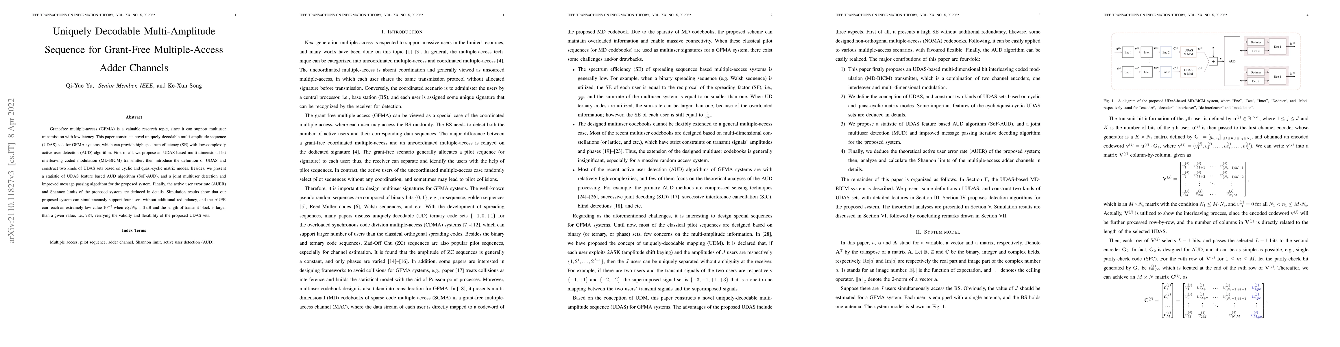 Thumbnail for Uniquely Decodable Multi-Amplitude Sequence for Grant-Free
  Multiple-Access Adder Channels