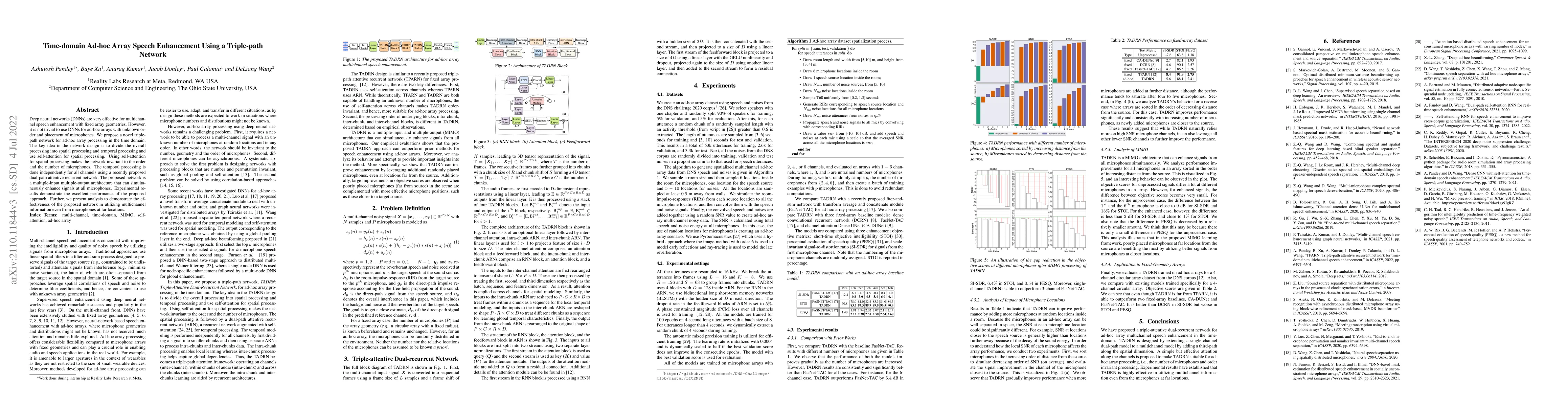 Thumbnail for Time-domain Ad-hoc Array Speech Enhancement Using a Triple-path Network
