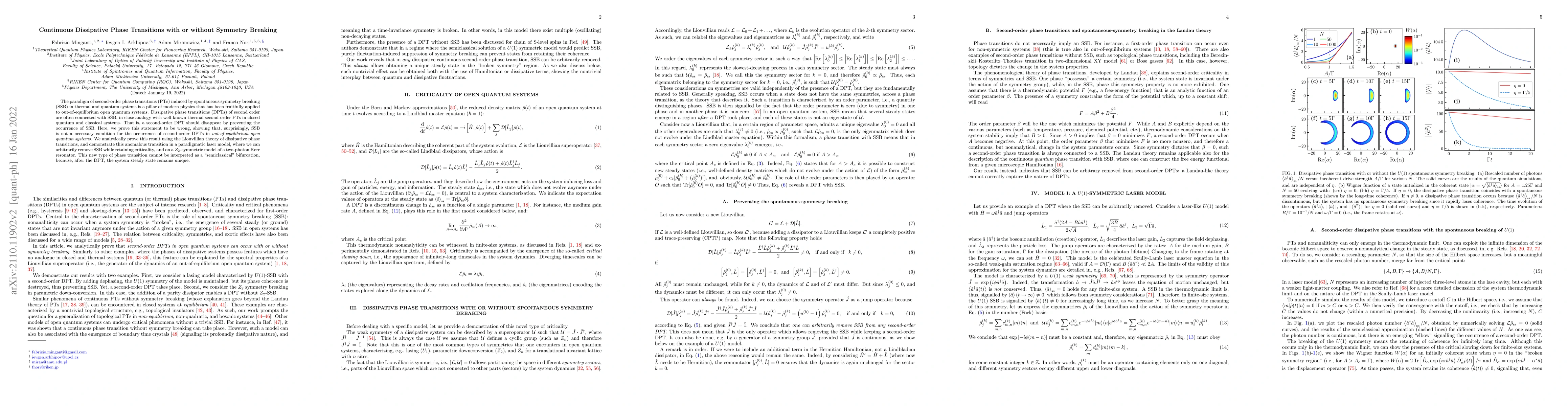 Thumbnail for Continuous Dissipative Phase Transitions without Symmetry Breaking