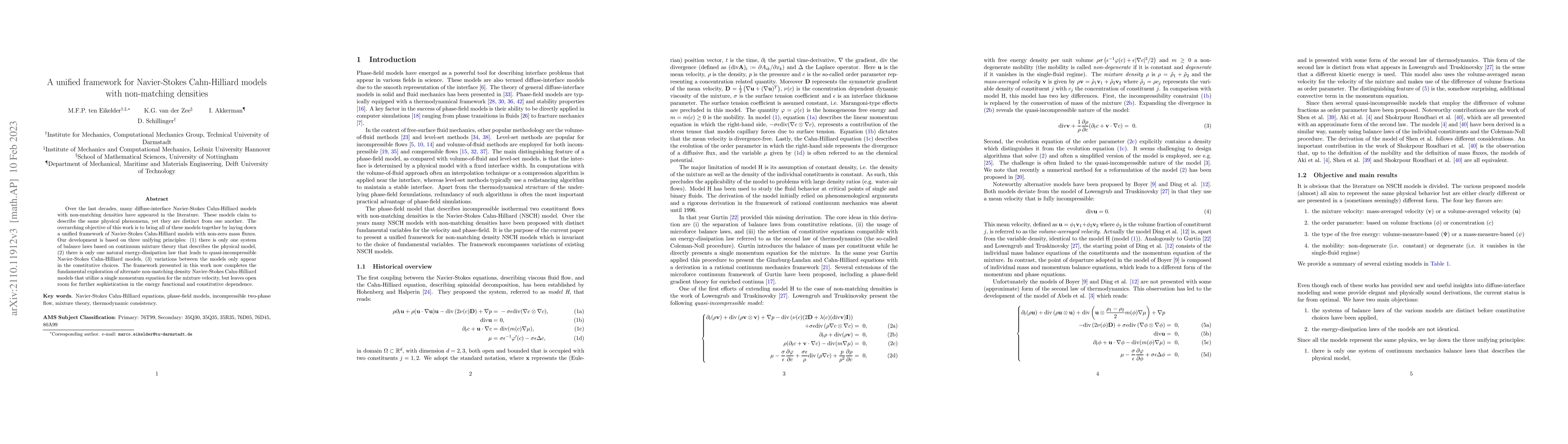 Thumbnail for A unified framework for Navier-Stokes Cahn-Hilliard models with
  non-matching densities