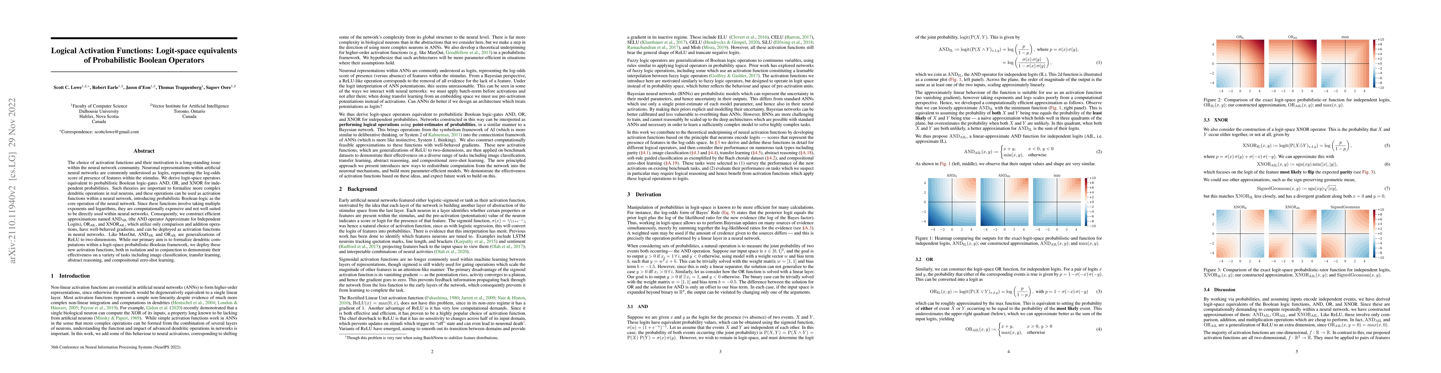 Thumbnail for Logical Activation Functions: Logit-space equivalents of Probabilistic
  Boolean Operators