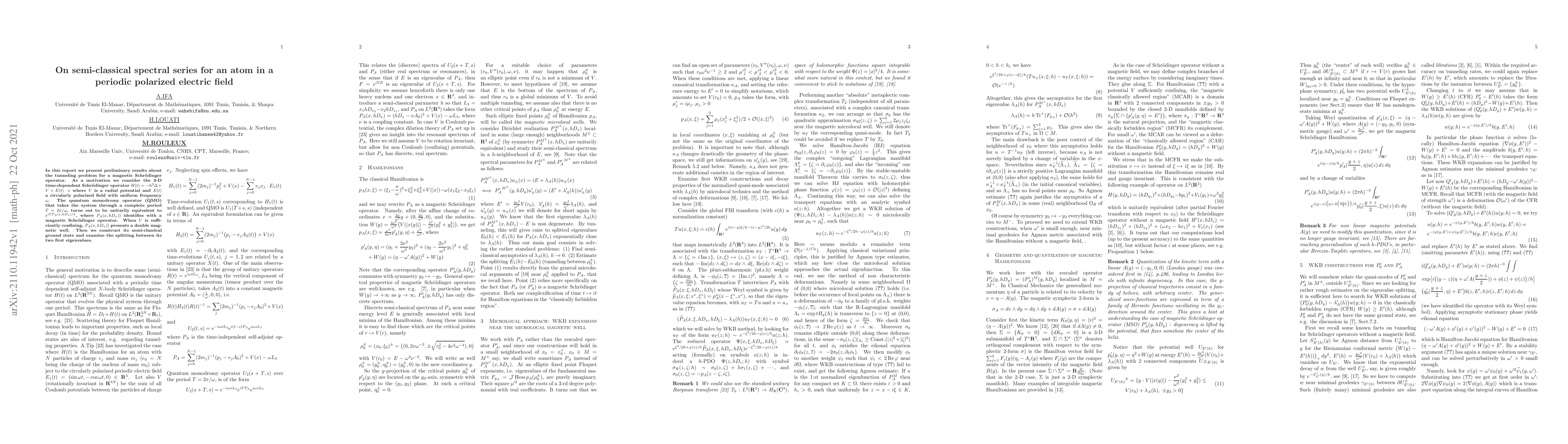 Thumbnail for On semi-classical spectral series for an atom in a periodic polarized
  electric field