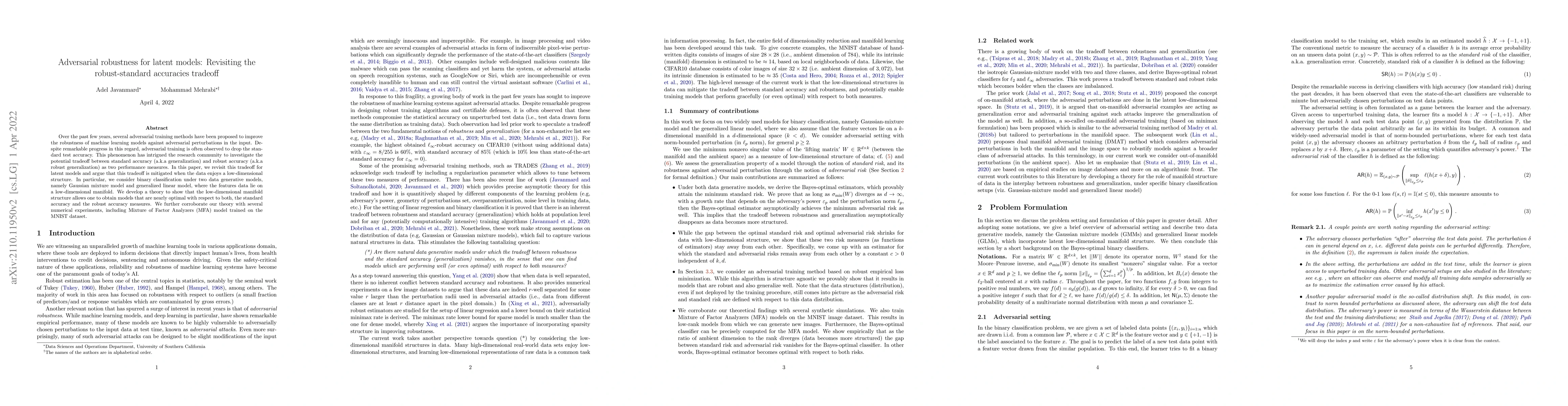 Thumbnail for Adversarial robustness for latent models: Revisiting the robust-standard
  accuracies tradeoff
