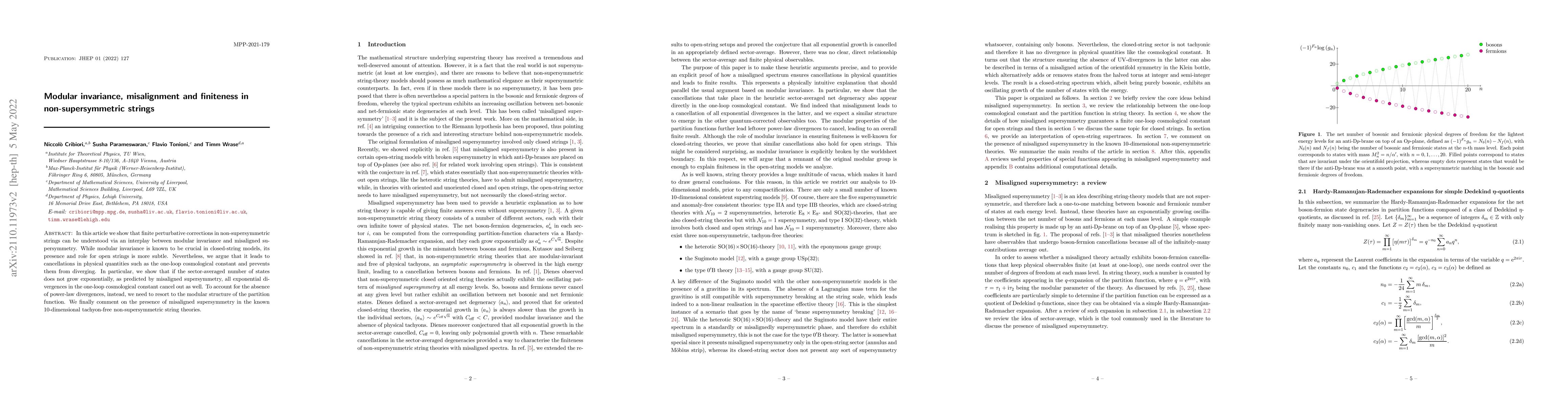 Thumbnail for Modular invariance, misalignment and finiteness in non-supersymmetric
  strings