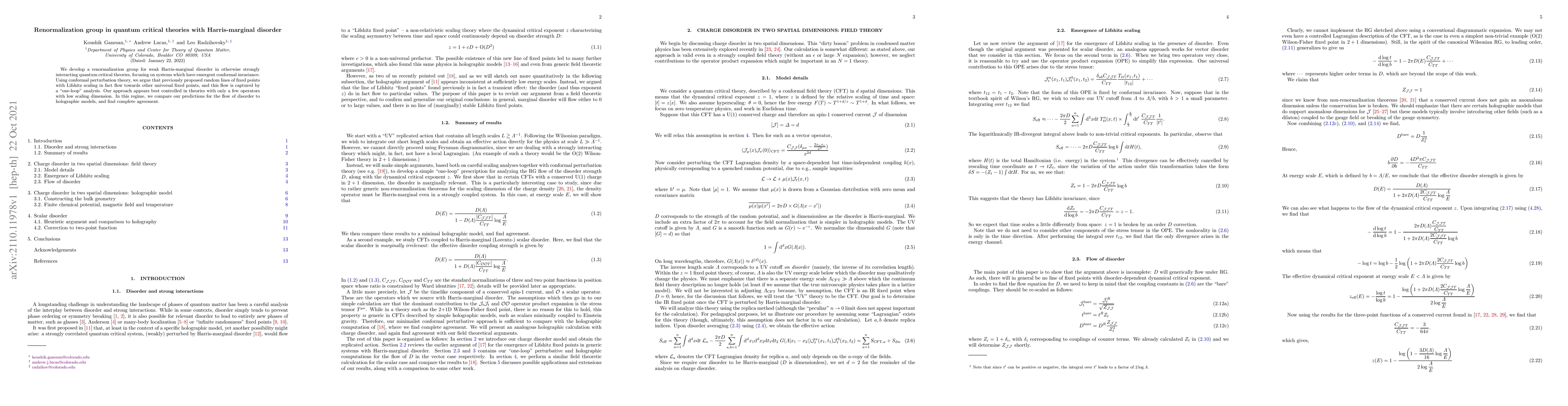 Thumbnail for Renormalization group in quantum critical theories with Harris-marginal
  disorder