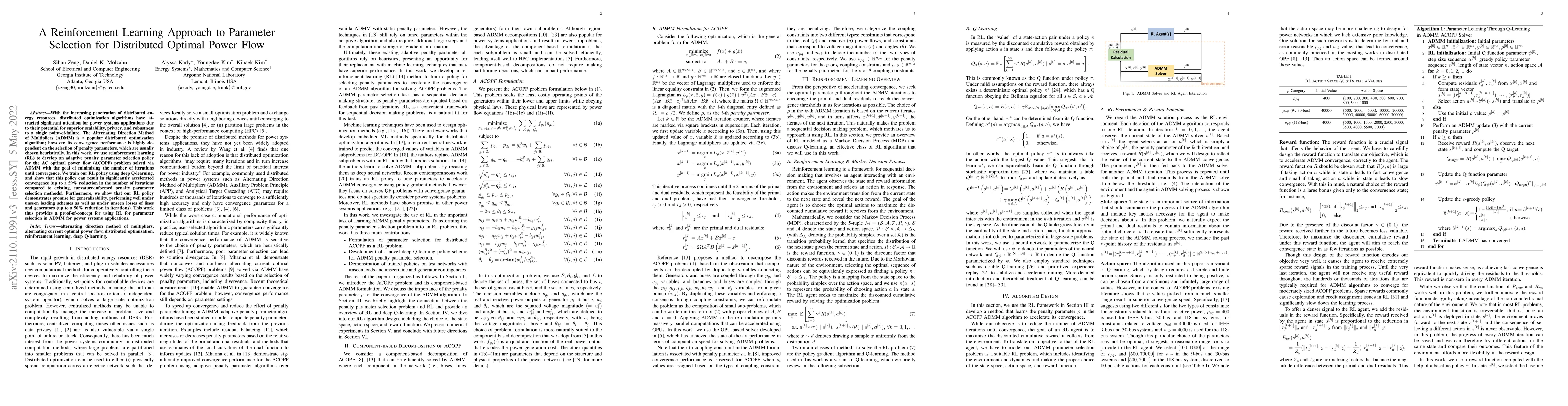 Thumbnail for A Reinforcement Learning Approach to Parameter Selection for Distributed
  Optimal Power Flow