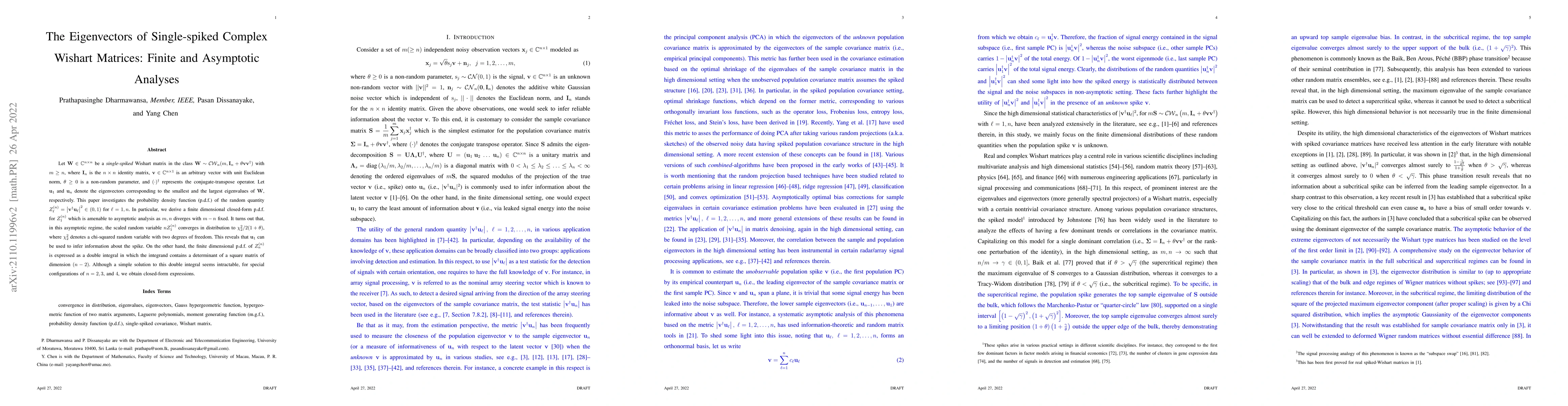 Thumbnail for The Eigenvectors of Single-spiked Complex Wishart Matrices: Finite and
  Asymptotic Analyses
