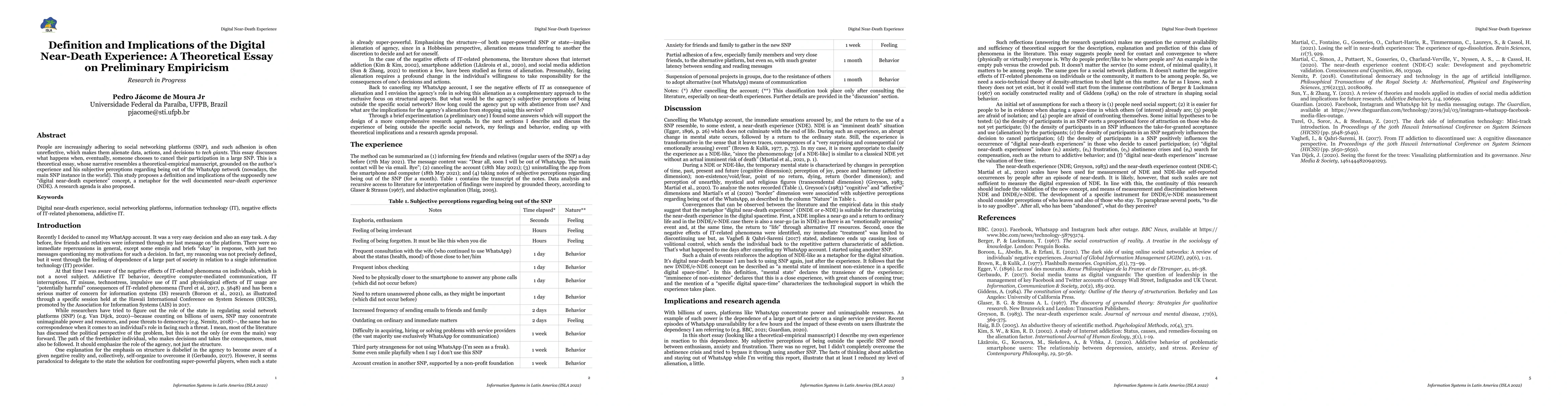 Thumbnail for Definition and Implications of the Digital Near-Death Experience: A
  Theoretical Essay on Preliminary Empiricism