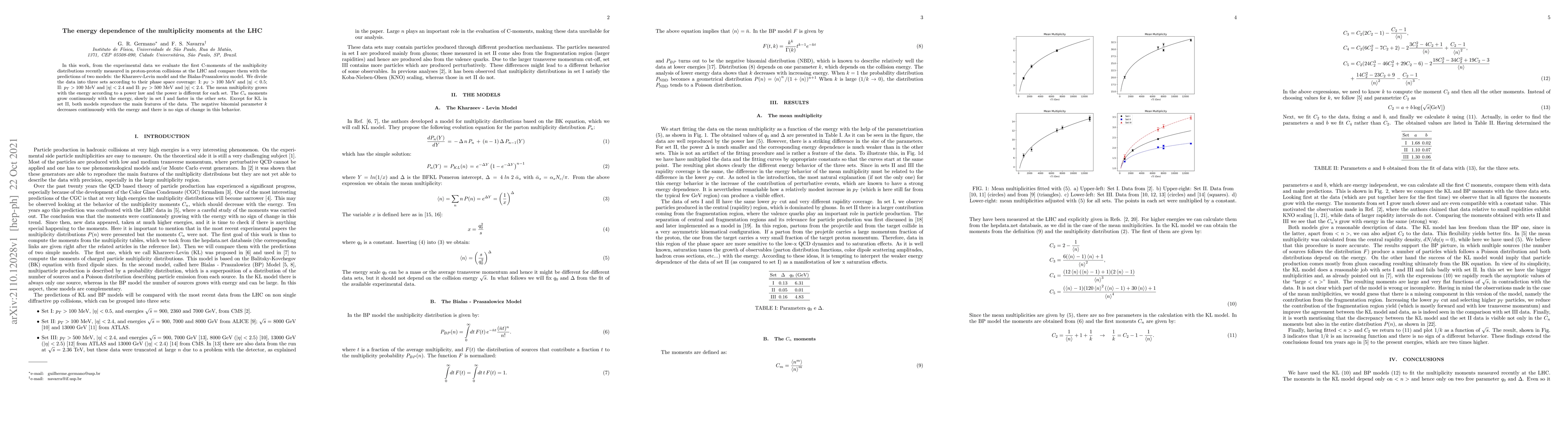Thumbnail for The energy dependence of the multiplicity moments at the LHC