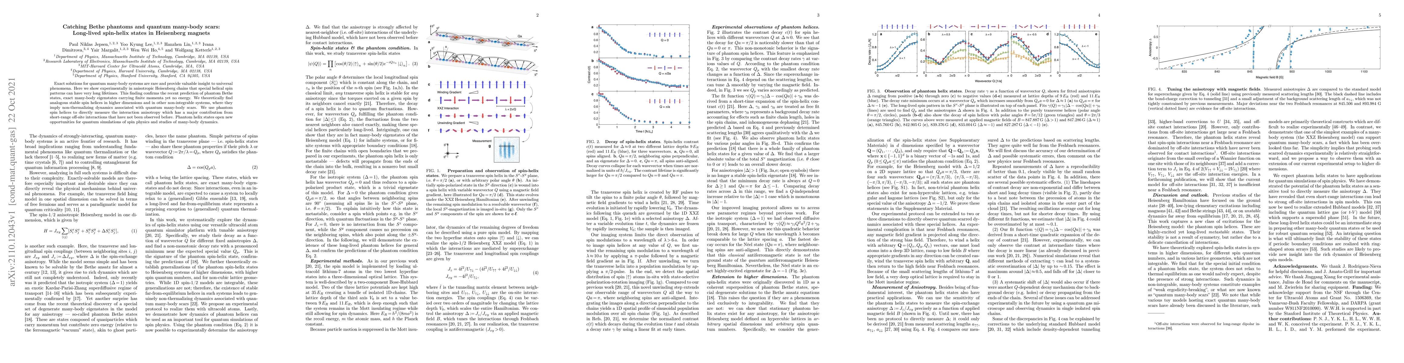 Thumbnail for Catching Bethe phantoms and quantum many-body scars: Long-lived
  spin-helix states in Heisenberg magnets