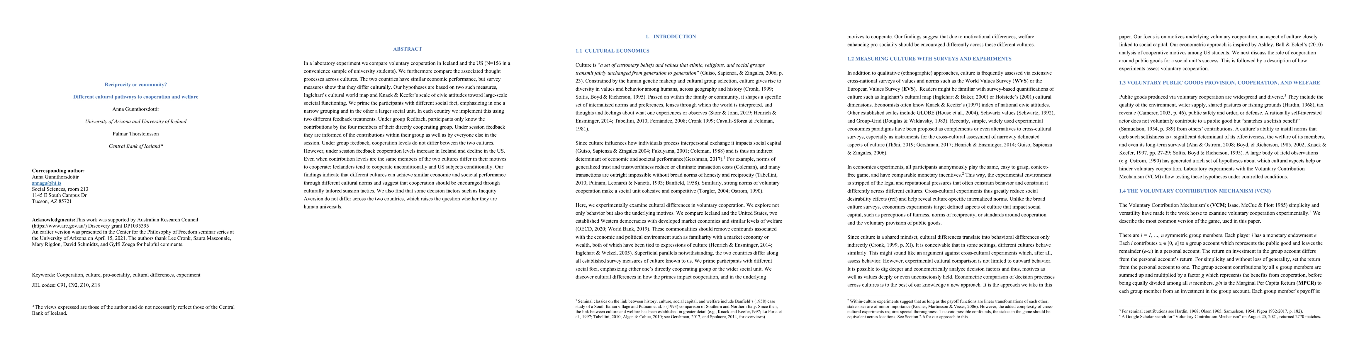 Thumbnail for Reciprocity or community: Different cultural pathways to cooperation and
  welfare