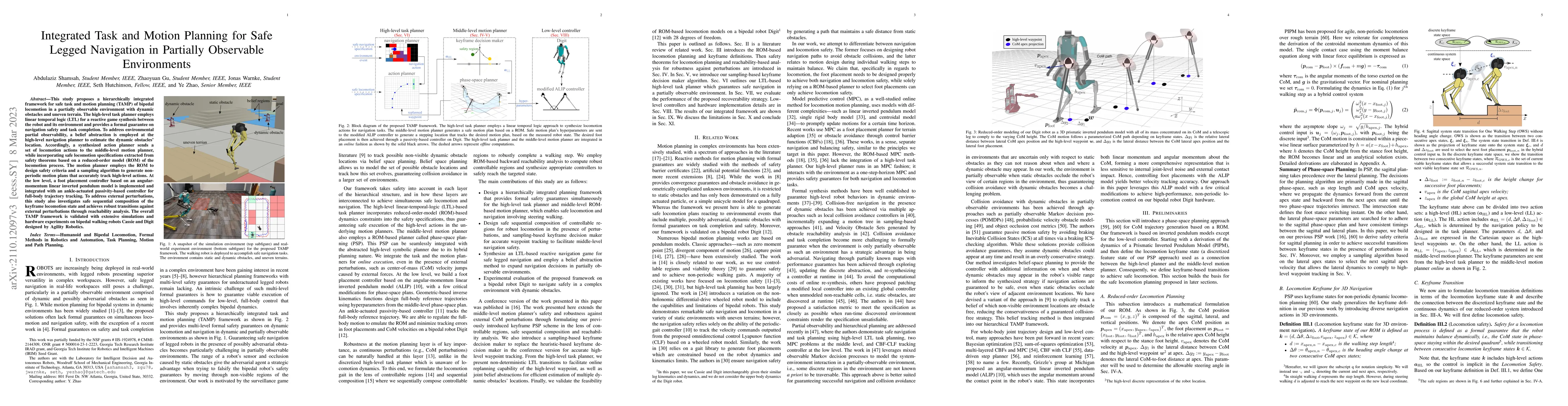 Thumbnail for Integrated Task and Motion Planning for Safe Legged Navigation in
  Partially Observable Environments