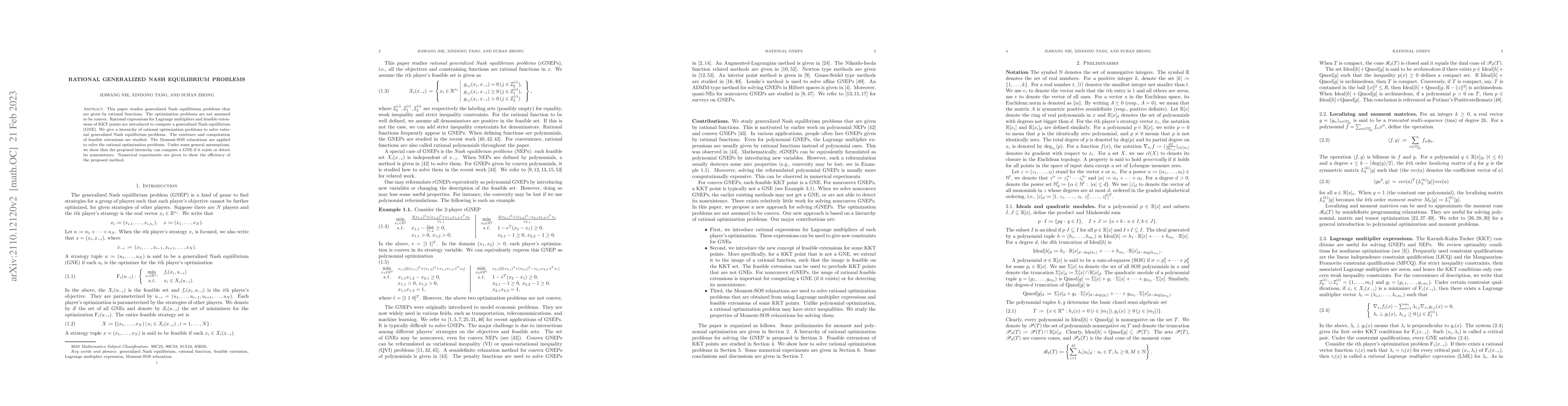 Thumbnail for Rational Generalized Nash Equilibrium Problems