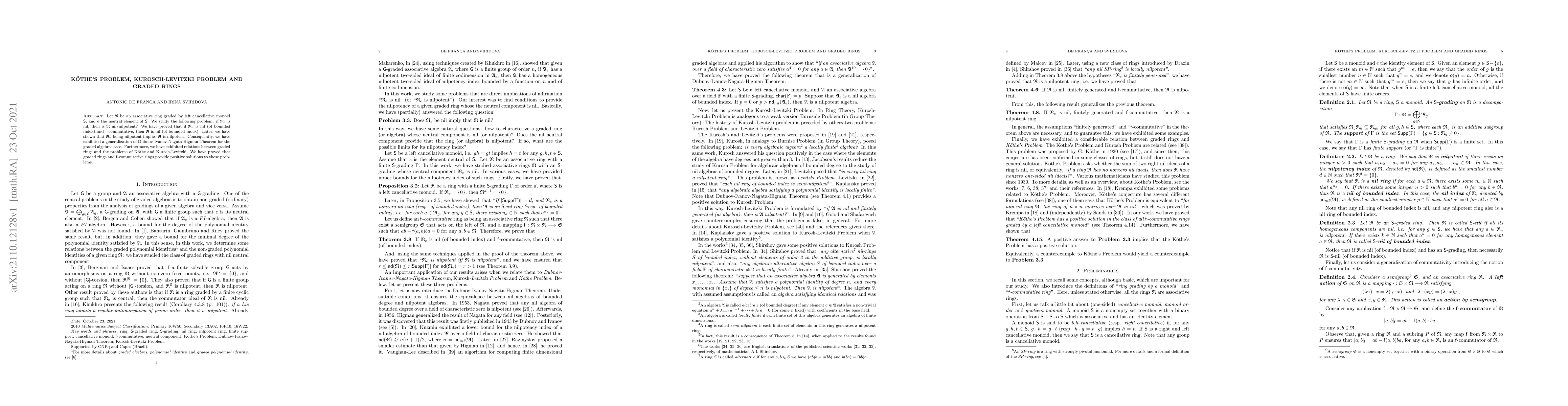 Thumbnail for K\"othe's Problem, Kurosch-Levitzki Problem and Graded Rings