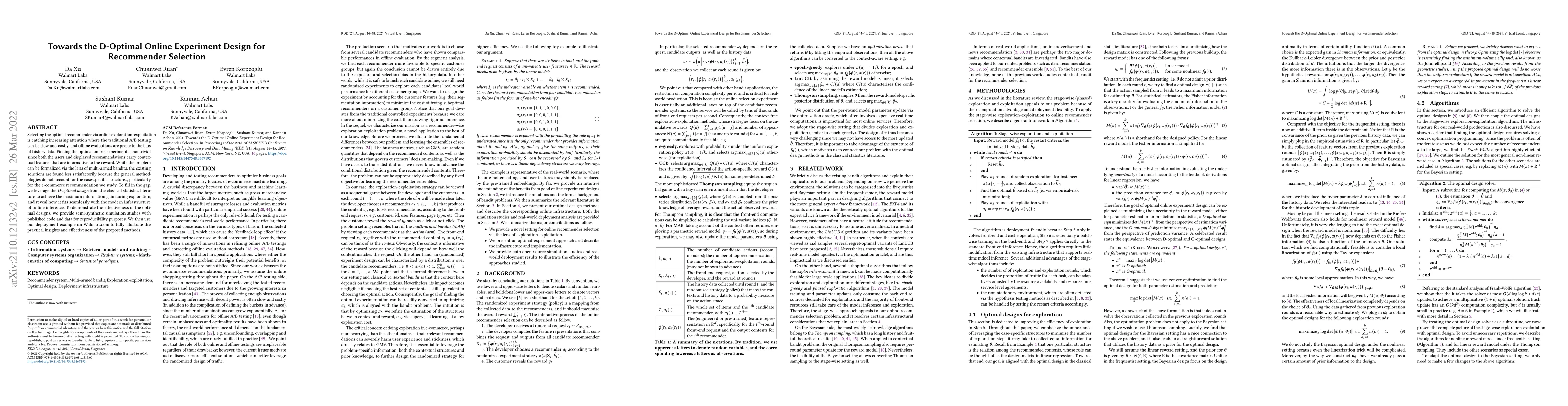 Thumbnail for Towards the D-Optimal Online Experiment Design for Recommender Selection