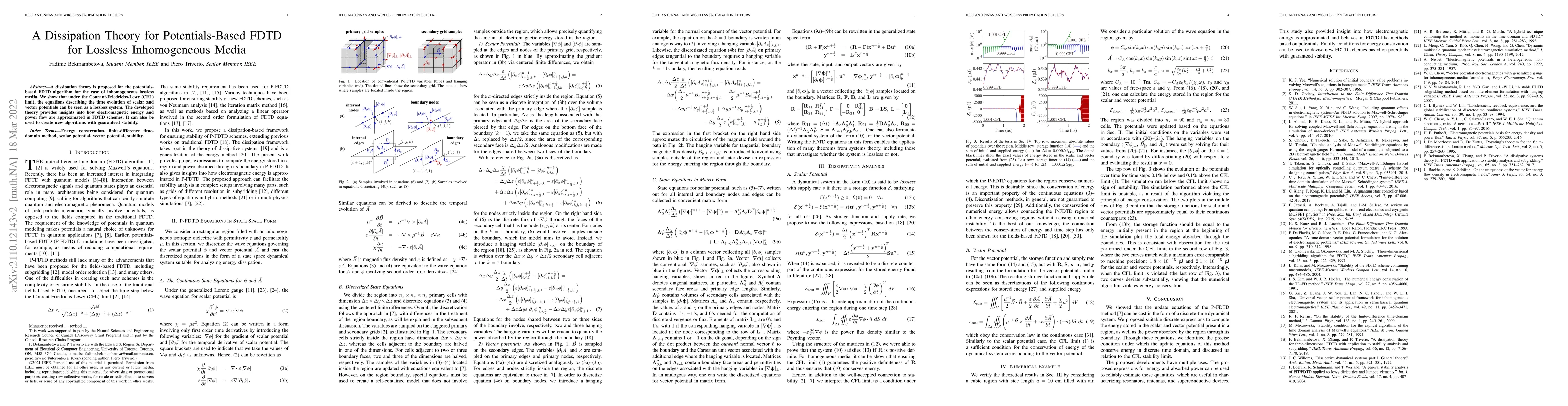 Thumbnail for A Dissipation Theory for Potentials-Based FDTD for Lossless
  Inhomogeneous Media